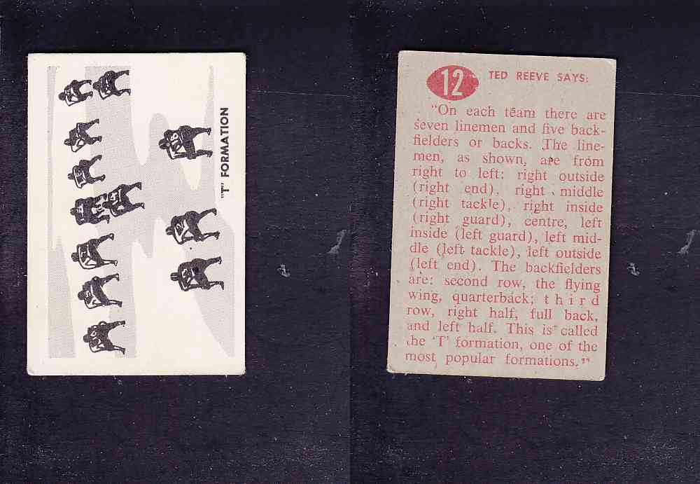 1952 CFL PARKHURST FOOTBALL CARD ``T`` FORMATION #12 photo 1952 CFL PARKHURST FOOTBALL CARD ``T`` FORMATION #12 photo