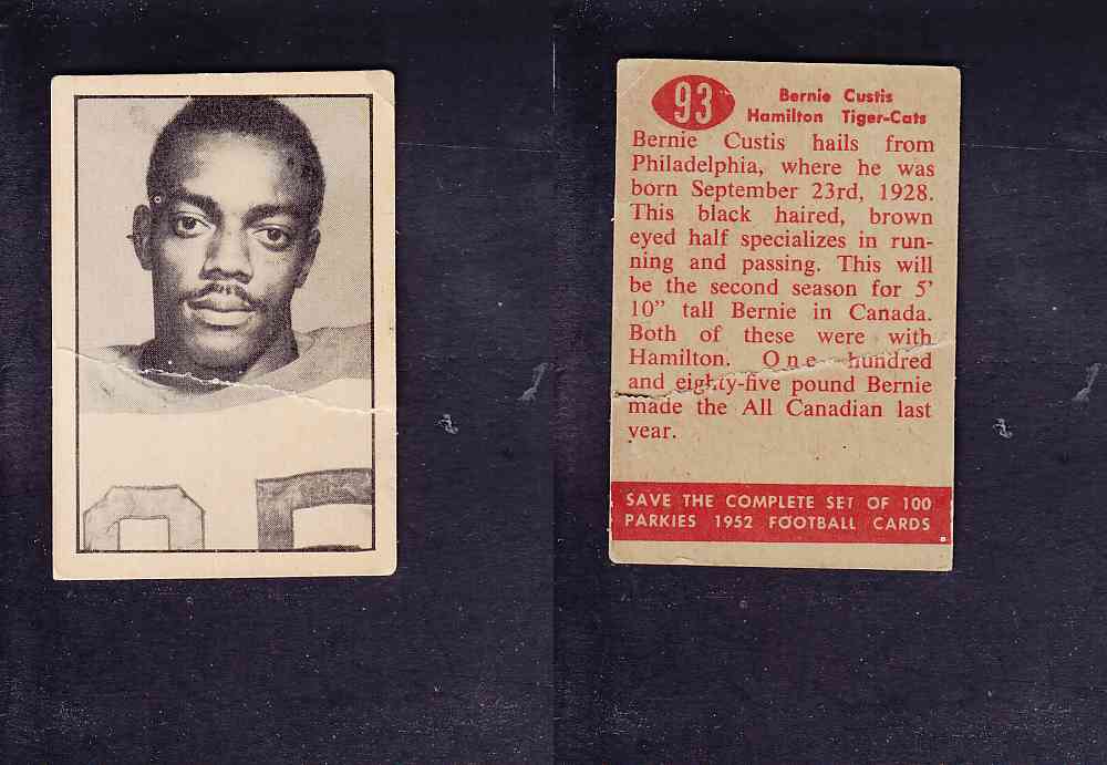 1952 CFL PARKHURST FOOTBALL CARD #93 B. CUSTIS photo 1952 CFL PARKHURST FOOTBALL CARD #93 B. CUSTIS photo