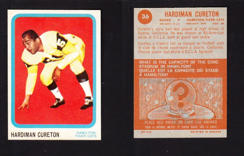 1963 CFL TOPPS FOOTBALL CARD #36 H. CURETON photo 1963 CFL TOPPS FOOTBALL CARD #36 H. CURETON photo