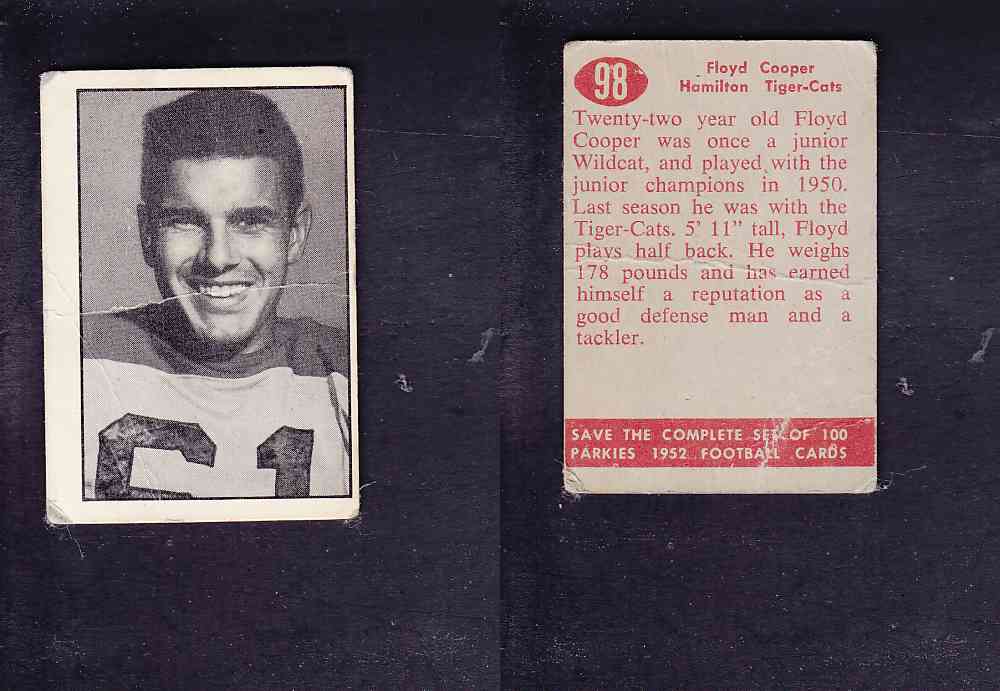 1952 CFL PARKHURST FOOTBALL CARD #98 F. COOPER photo 1952 CFL PARKHURST FOOTBALL CARD #98 F. COOPER photo