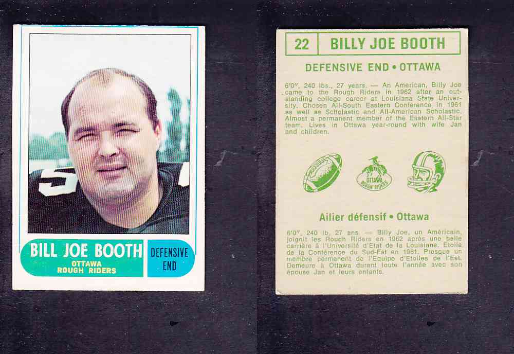 1968 CFL O-PEE-CHEE FOOTBALL CARD #22 B. BOOTH photo 1968 CFL O-PEE-CHEE FOOTBALL CARD #22 B. BOOTH photo