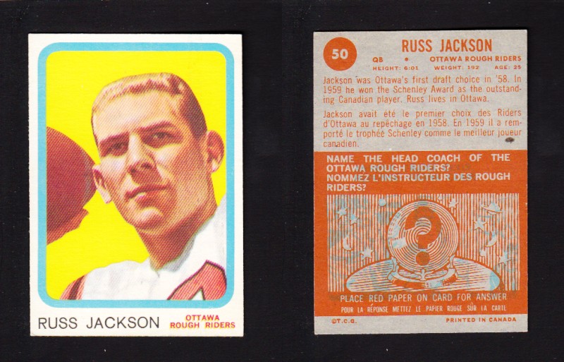 1963 CFL TOPPS FOOTBALL CARD #50 R.JACKSON photo 1963 CFL TOPPS FOOTBALL CARD #50 R.JACKSON photo