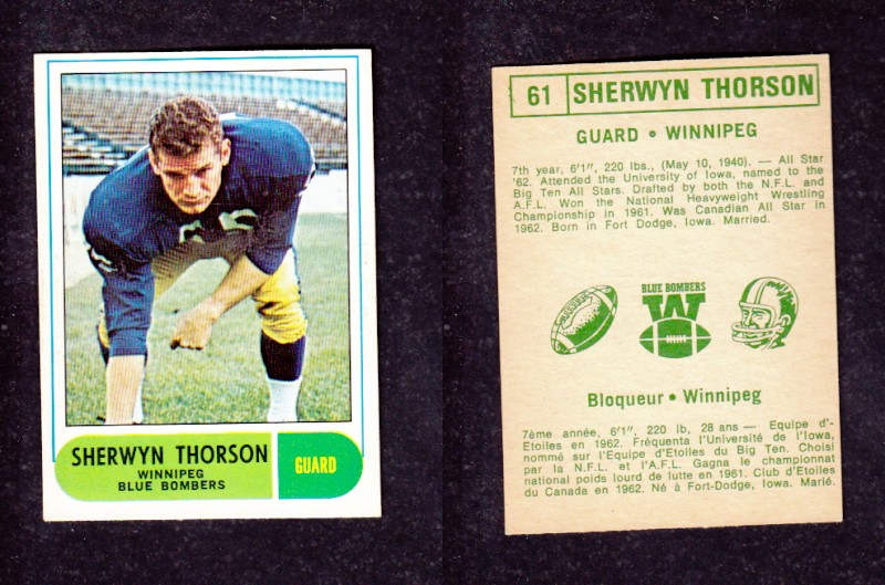 1968 CFL O-PEE-CHEE FOOTBALL CARD #61 S. THORSON photo 1968 CFL O-PEE-CHEE FOOTBALL CARD #61 S. THORSON photo