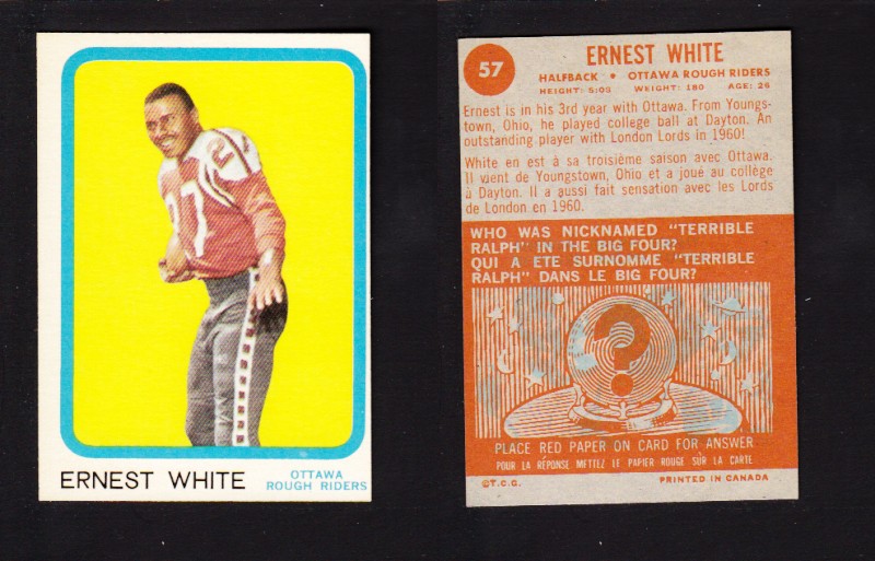 1963 CFL TOPPS FOOTBALL CARD #57 E. WHITE photo 1963 CFL TOPPS FOOTBALL CARD #57 E. WHITE photo
