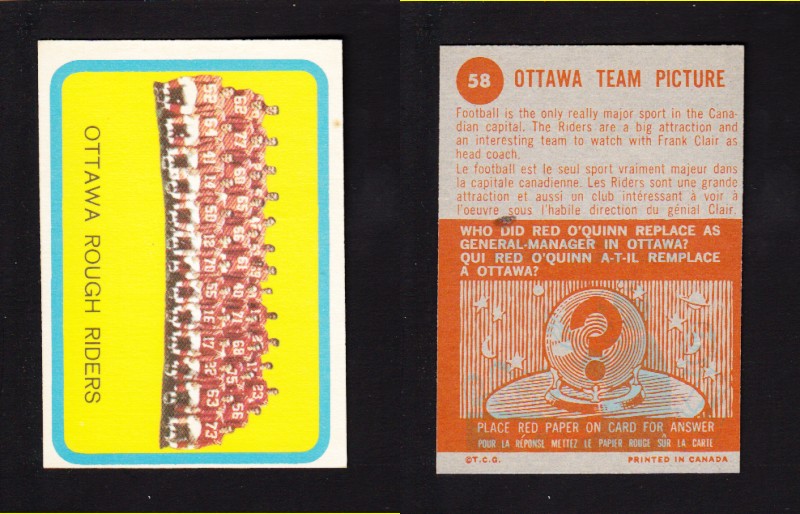 1963 CFL TOPPS FOOTBALL CARD #58 OTTAWA TEAM PICTURE photo 1963 CFL TOPPS FOOTBALL CARD #58 OTTAWA TEAM PICTURE photo