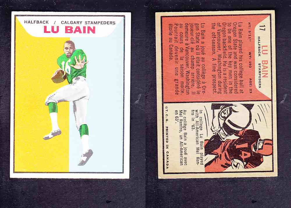 1965 CFL TOPPS FOOTBALL CARD #17 L. BAIN photo 1965 CFL TOPPS FOOTBALL CARD #17 L. BAIN photo