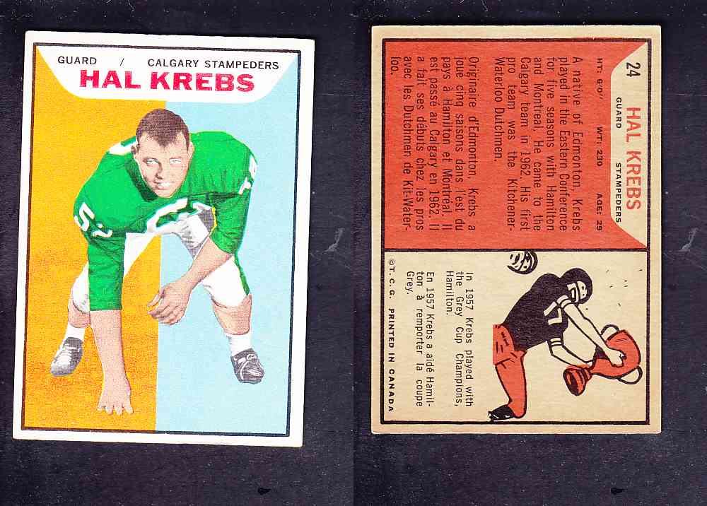 1965 CFL TOPPS FOOTBALL CARD #24 H. KREBS photo 1965 CFL TOPPS FOOTBALL CARD #24 H. KREBS photo