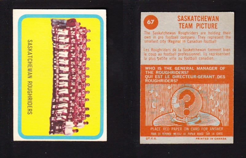 1963 CFL TOPPS FOOTBALL CARD #67 SASKATCHEWAN TEAM PICTURE photo 1963 CFL TOPPS FOOTBALL CARD #67 SASKATCHEWAN TEAM PICTURE photo