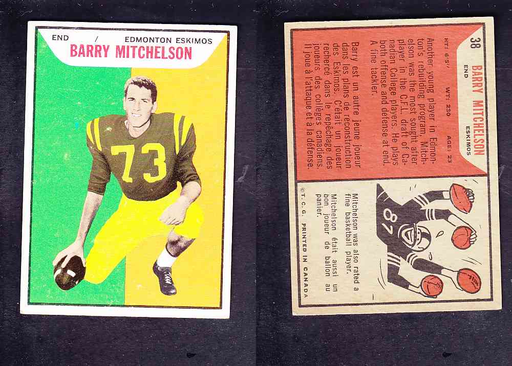 1965 CFL TOPPS FOOTBALL CARD #38 B. MITCHELSON photo 1965 CFL TOPPS FOOTBALL CARD #38 B. MITCHELSON photo