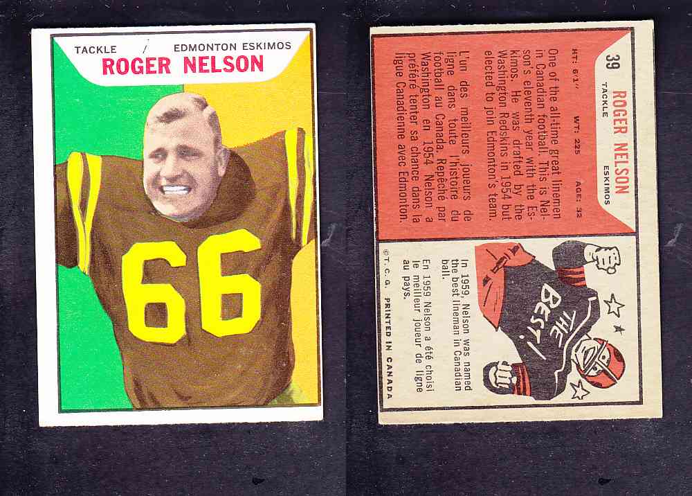 1965 CFL TOPPS FOOTBALL CARD #39 R. NELSON photo 1965 CFL TOPPS FOOTBALL CARD #39 R. NELSON photo