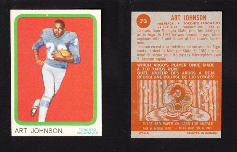 1963 CFL TOPPS FOOTBALL CARD #73 A. JOHNSON photo 1963 CFL TOPPS FOOTBALL CARD #73 A. JOHNSON photo