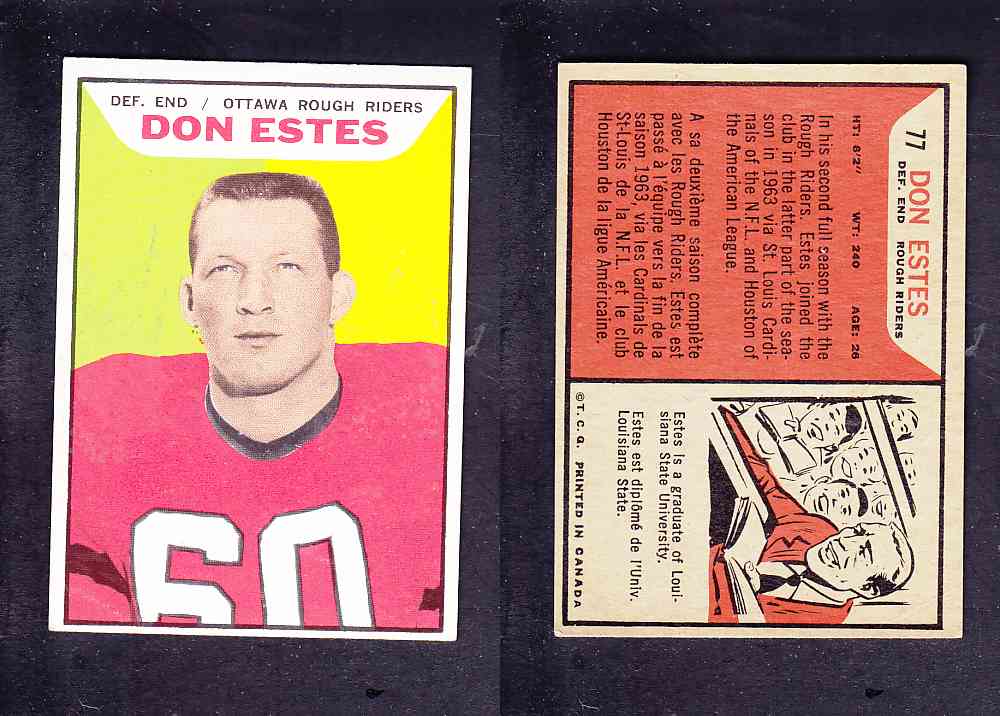 1965 CFL TOPPS FOOTBALL CARD #77 D. ESTES photo 1965 CFL TOPPS FOOTBALL CARD #77 D. ESTES photo