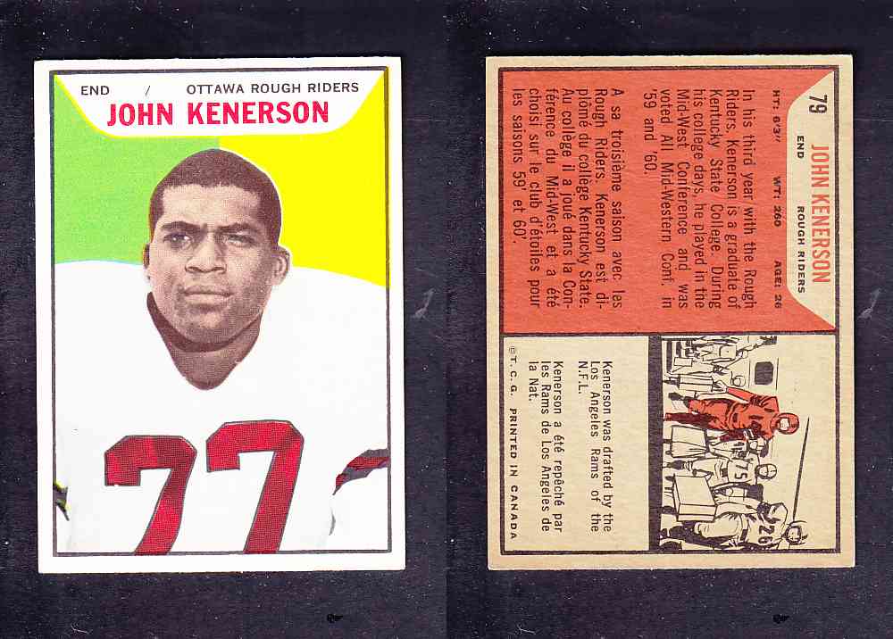 1965 CFL TOPPS FOOTBALL CARD #79 J. KENERSON photo 1965 CFL TOPPS FOOTBALL CARD #79 J. KENERSON photo