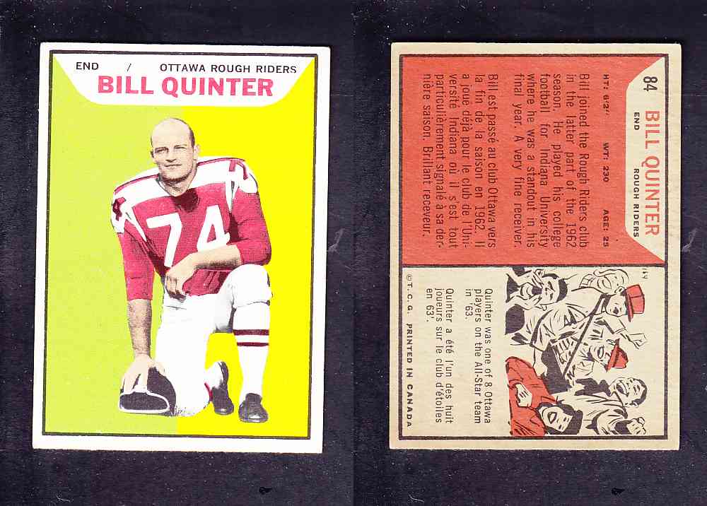 1965 CFL TOPPS FOOTBALL CARD #84 B. QUINTER photo 1965 CFL TOPPS FOOTBALL CARD #84 B. QUINTER photo