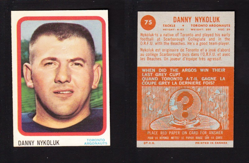 1963 CFL TOPPS FOOTBALL CARD #75 D. NYKOLUK photo 1963 CFL TOPPS FOOTBALL CARD #75 D. NYKOLUK photo