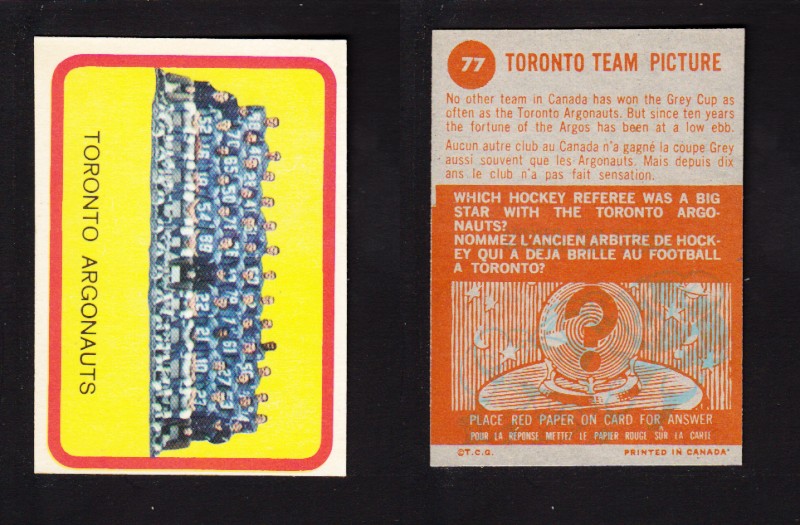 1963 CFL TOPPS FOOTBALL CARD #77 TORONTO TEAM PICTURE photo 1963 CFL TOPPS FOOTBALL CARD #77 TORONTO TEAM PICTURE photo