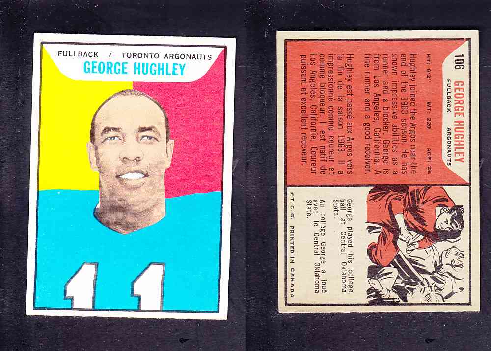 1965 CFL TOPPS FOOTBALL CARD #106 G. HUGHLEY photo 1965 CFL TOPPS FOOTBALL CARD #106 G. HUGHLEY photo