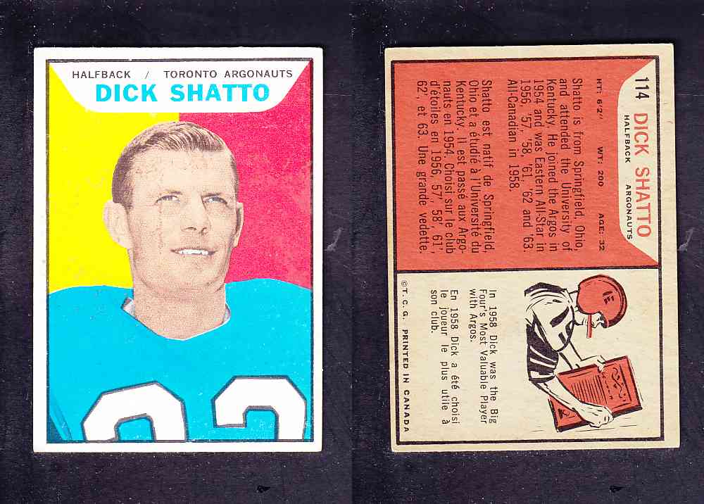 1965 CFL TOPPS FOOTBALL CARD #114 D. SHATTO photo 1965 CFL TOPPS FOOTBALL CARD #114 D. SHATTO photo
