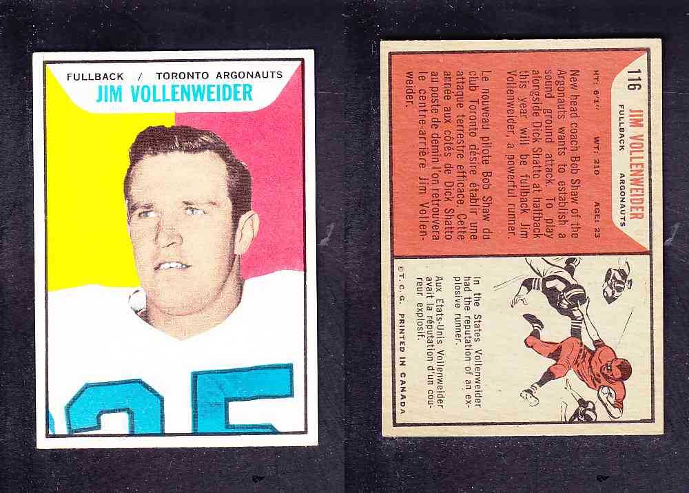 1965 CFL TOPPS FOOTBALL CARD #116 J. VOLLENWEIDER photo 1965 CFL TOPPS FOOTBALL CARD #116 J. VOLLENWEIDER photo
