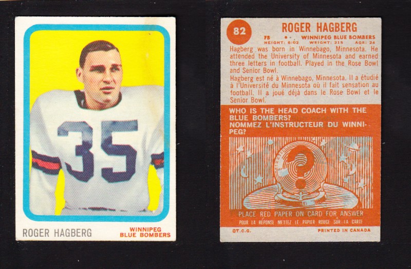 1963 CFL TOPPS FOOTBALL CARD #82 R. HAGBERG photo 1963 CFL TOPPS FOOTBALL CARD #82 R. HAGBERG photo