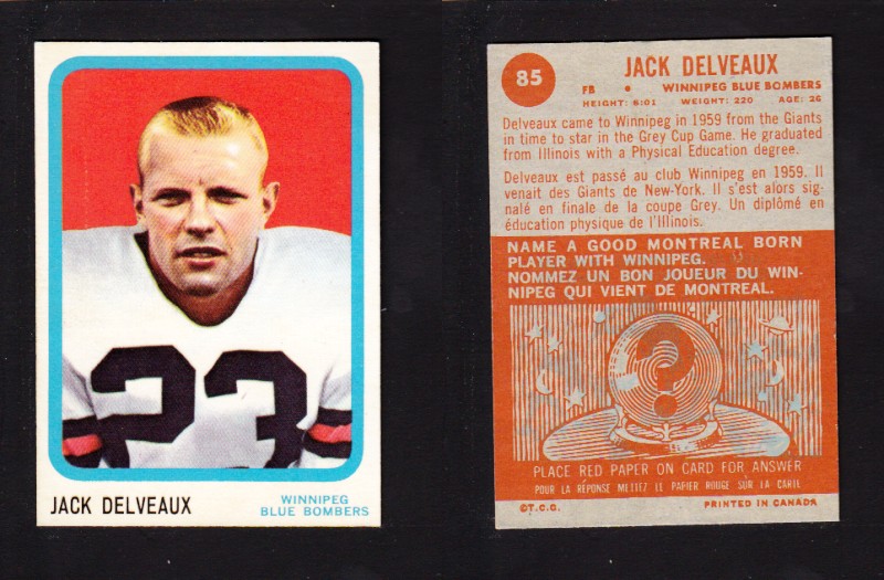 1963 CFL TOPPS FOOTBALL CARD #85 J. DELVEAUX photo 1963 CFL TOPPS FOOTBALL CARD #85 J. DELVEAUX photo