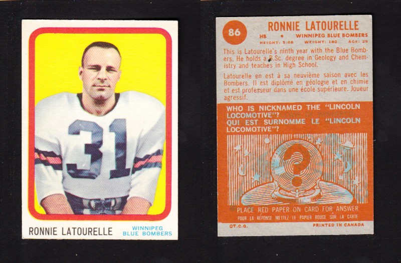 1963 CFL TOPPS FOOTBALL CARD #86 R. LATOURELLE photo 1963 CFL TOPPS FOOTBALL CARD #86 R. LATOURELLE photo