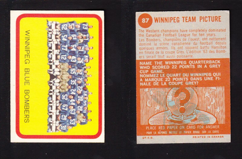 1963 CFL TOPPS FOOTBALL CARD #87 WINNIPEG TEAM PICTURE photo 1963 CFL TOPPS FOOTBALL CARD #87 WINNIPEG TEAM PICTURE photo