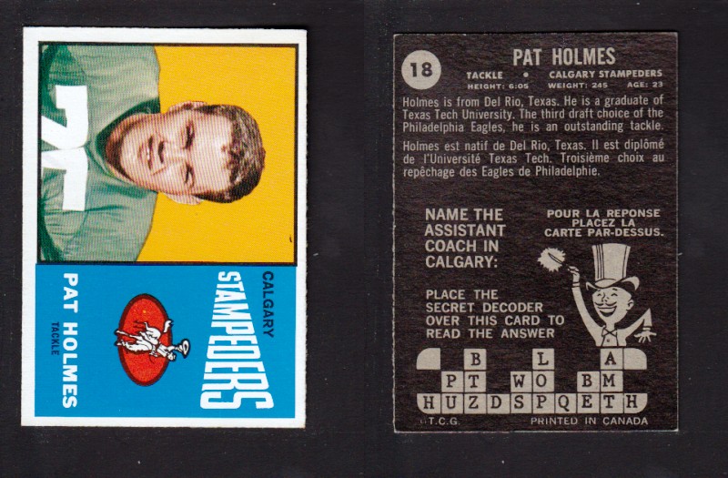 1964 CFL TOPPS FOOTBALL CARD #18 P. HOLMES photo 1964 CFL TOPPS FOOTBALL CARD #18 P. HOLMES photo