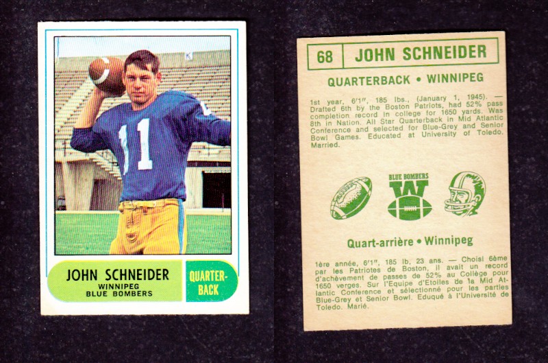 1968 CFL O-PEE-CHEE FOOTBALL CARD #68 J. SCHEINDER photo 1968 CFL O-PEE-CHEE FOOTBALL CARD #68 J. SCHEINDER photo