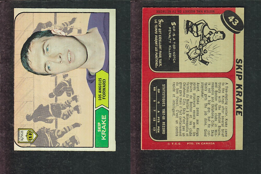 1968-69 O-PEE-CHEE HOCKEY CARD #43 S. KRAKE photo 1968-69 O-PEE-CHEE HOCKEY CARD #43 S. KRAKE photo
