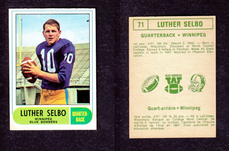 1968 CFL O-PEE-CHEE FOOTBALL CARD #71 L. SELBO photo 1968 CFL O-PEE-CHEE FOOTBALL CARD #71 L. SELBO photo