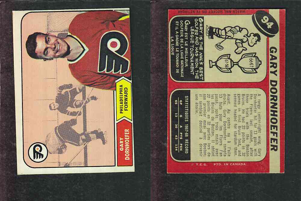 1968-69 O-PEE-CHEE HOCKEY CARD #94 G. DORNHOEFER photo 1968-69 O-PEE-CHEE HOCKEY CARD #94 G. DORNHOEFER photo
