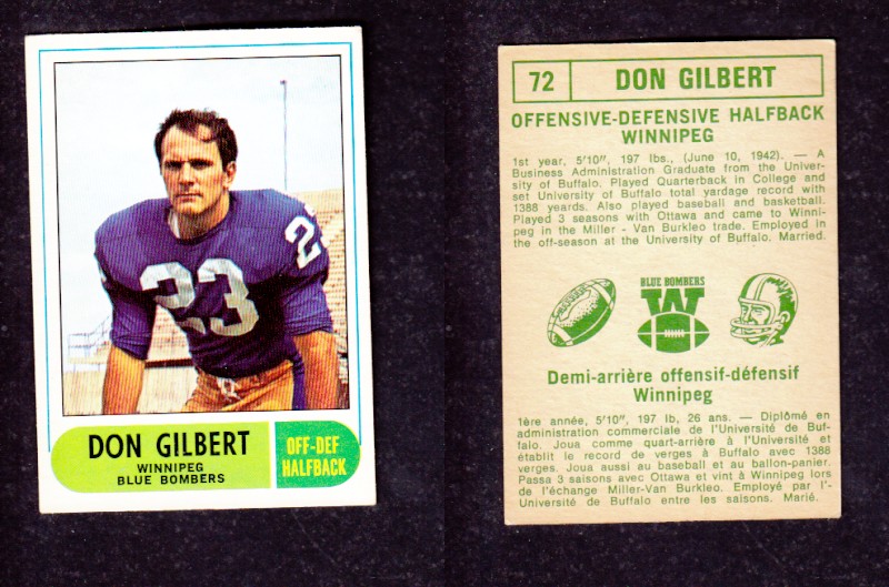 1968 CFL O-PEE-CHEE FOOTBALL CARD #72 D. GILBERT photo
