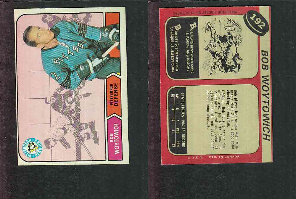 1968-69 O-PEE-CHEE HOCKEY CARD #192 B. WOYTOWICH photo 1968-69 O-PEE-CHEE HOCKEY CARD #192 B. WOYTOWICH photo