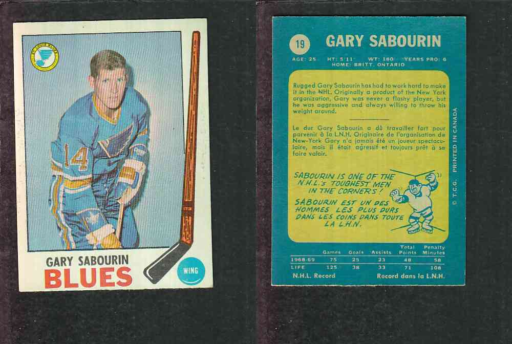 1969-70 O-PEE-CHEE HOCKEY CARD #19 G. SABOURIN photo 1969-70 O-PEE-CHEE HOCKEY CARD #19 G. SABOURIN photo