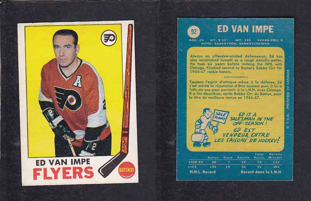 1969-70 O-PEE-CHEE HOCKEY CARD #92 E. VAN IMPE photo 1969-70 O-PEE-CHEE HOCKEY CARD #92 E. VAN IMPE photo