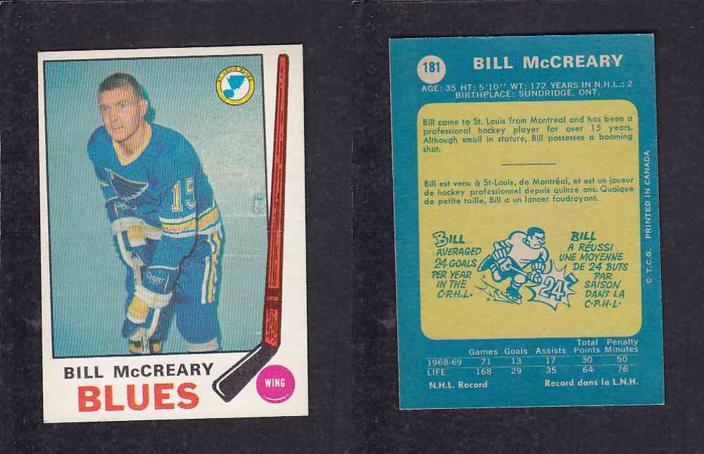 1969-70 O-PEE-CHEE HOCKEY CARD #181 B. MCCREARY photo 1969-70 O-PEE-CHEE HOCKEY CARD #181 B. MCCREARY photo