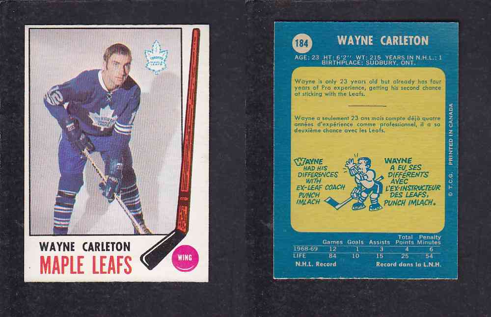 1969-70 O-PEE-CHEE HOCKEY CARD #184 W. CARLETON photo 1969-70 O-PEE-CHEE HOCKEY CARD #184 W. CARLETON photo