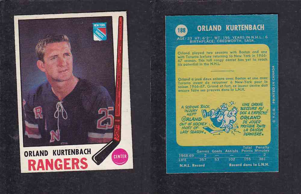 1969-70 O-PEE-CHEE HOCKEY CARD #188 O. KURTENBACH photo 1969-70 O-PEE-CHEE HOCKEY CARD #188 O. KURTENBACH photo