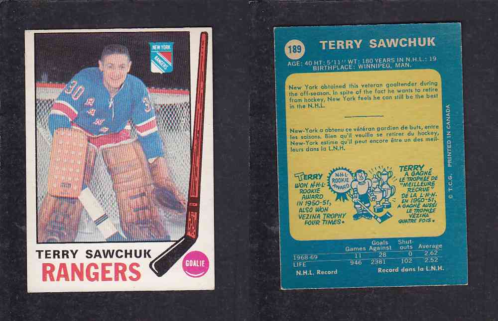 1969-70 O-PEE-CHEE HOCKEY CARD #189 T. SAWCHUK photo 1969-70 O-PEE-CHEE HOCKEY CARD #189 T. SAWCHUK photo