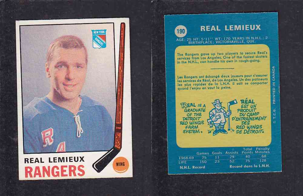 1969-70 O-PEE-CHEE HOCKEY CARD #190 R. LEMIEUX photo 1969-70 O-PEE-CHEE HOCKEY CARD #190 R. LEMIEUX photo