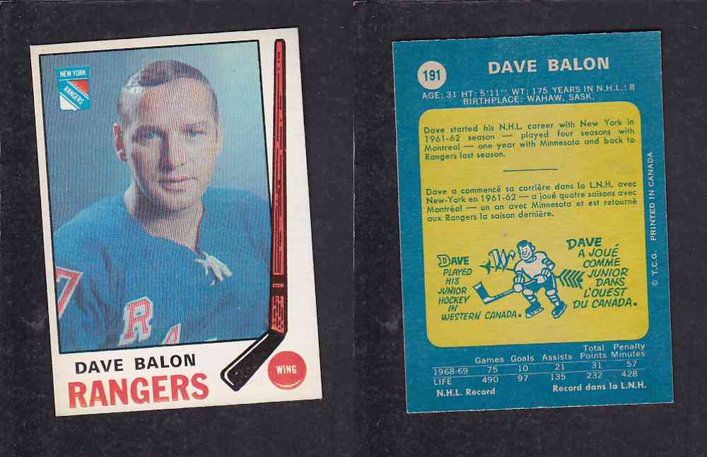 1969-70 O-PEE-CHEE HOCKEY CARD #191 D. BALON photo 1969-70 O-PEE-CHEE HOCKEY CARD #191 D. BALON photo