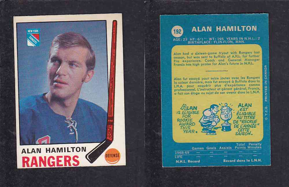 1969-70 O-PEE-CHEE HOCKEY CARD #192 A. HAMILTON photo 1969-70 O-PEE-CHEE HOCKEY CARD #192 A. HAMILTON photo