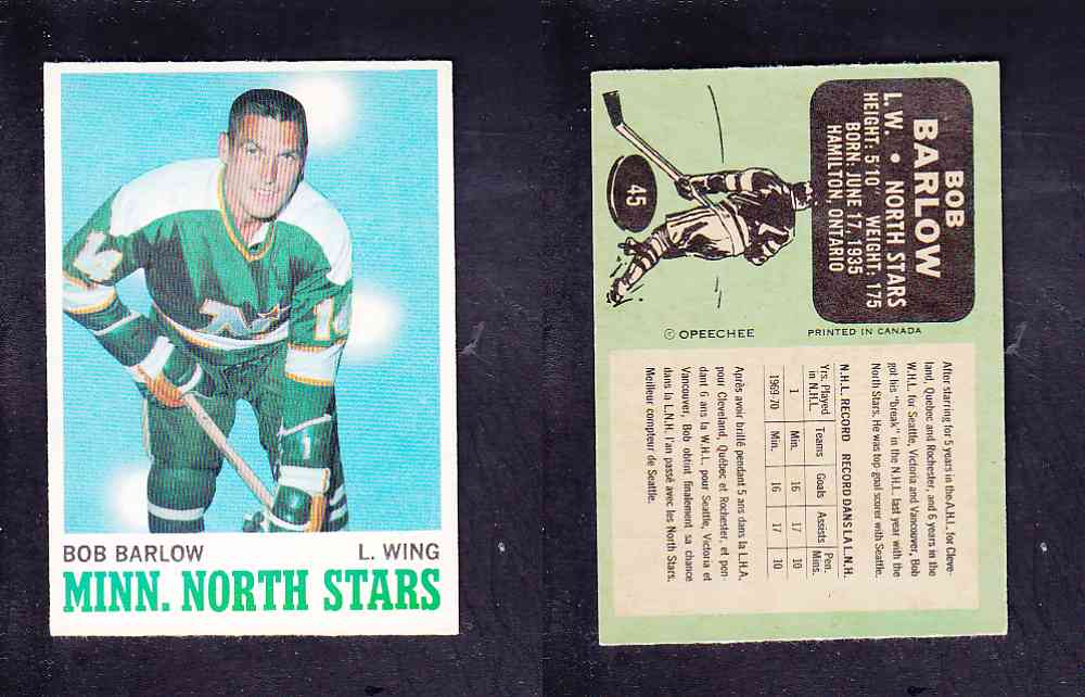 1970-71 O-PEE-CHEE HOCKEY CARD #45 B. BARLOW photo