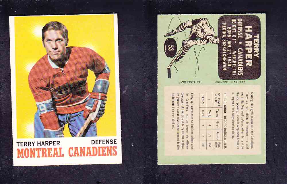 1970-71 O-PEE-CHEE HOCKEY CARD #53 T. HARPER photo 1970-71 O-PEE-CHEE HOCKEY CARD #53 T. HARPER photo