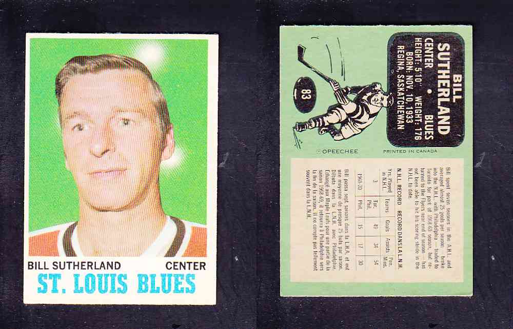 1970-71 O-PEE-CHEE HOCKEY CARD #83 B. SUTHERLAND photo
