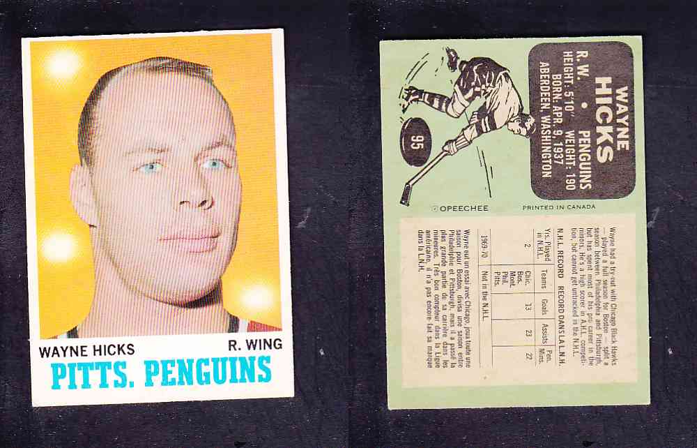 1970-71 O-PEE-CHEE HOCKEY CARD #95 W. HICKS photo 1970-71 O-PEE-CHEE HOCKEY CARD #95 W. HICKS photo