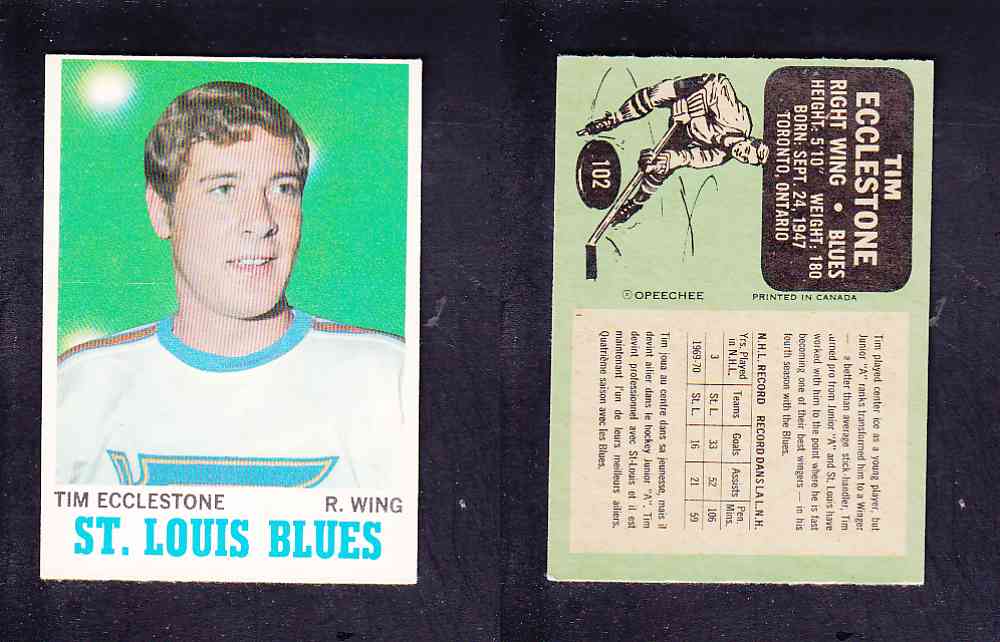 1970-71 O-PEE-CHEE HOCKEY CARD #102 T. ECCLESTONE photo 1970-71 O-PEE-CHEE HOCKEY CARD #102 T. ECCLESTONE photo