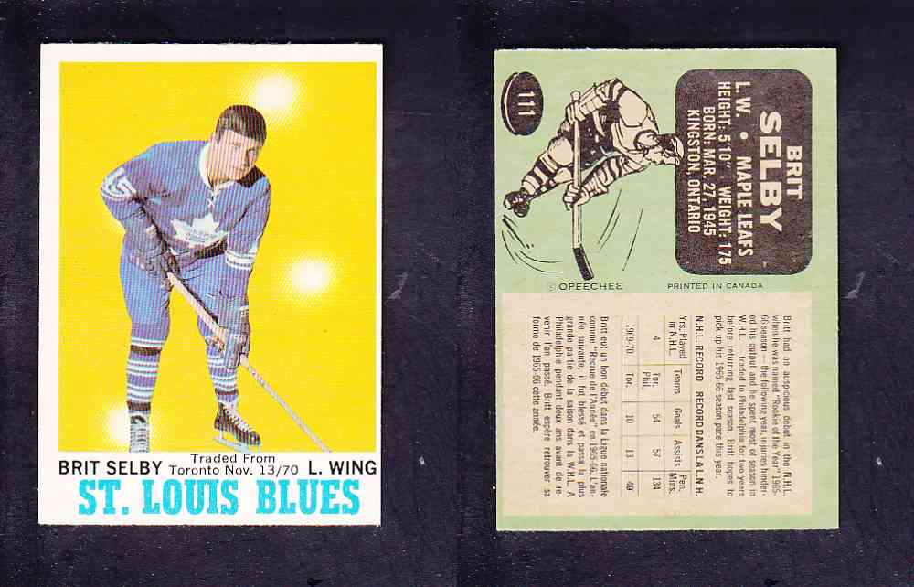 1970-71 O-PEE-CHEE HOCKEY CARD #111 B. SELBY photo 1970-71 O-PEE-CHEE HOCKEY CARD #111 B. SELBY photo