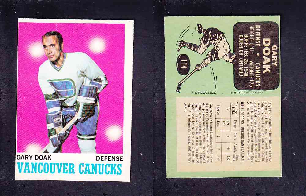 1970-71 O-PEE-CHEE HOCKEY CARD #114 G. DOAK photo 1970-71 O-PEE-CHEE HOCKEY CARD #114 G. DOAK photo